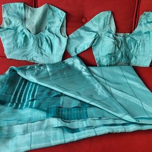 Indian Punjabi Pakistani Saree with 2 crop top blouses